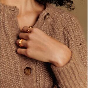 Sezane Brown Knit Cardigan Emilie Mottled Camel Sweater